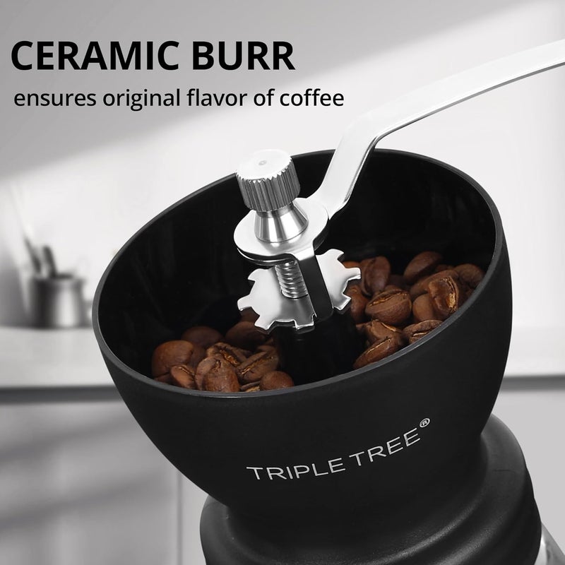 Zaboro Manual Coffee Grinder with Ceramic Burrs and Lengthen Stainless Steel Handle, Hand Coffee Mill with 2 Glass Jars(11oz each), Brush and Tablespoon Scoop, Coffee Bean Grinder for Home, Camping, Black - Image 4